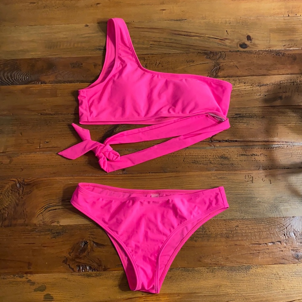 Hot pink two piece swimsuit